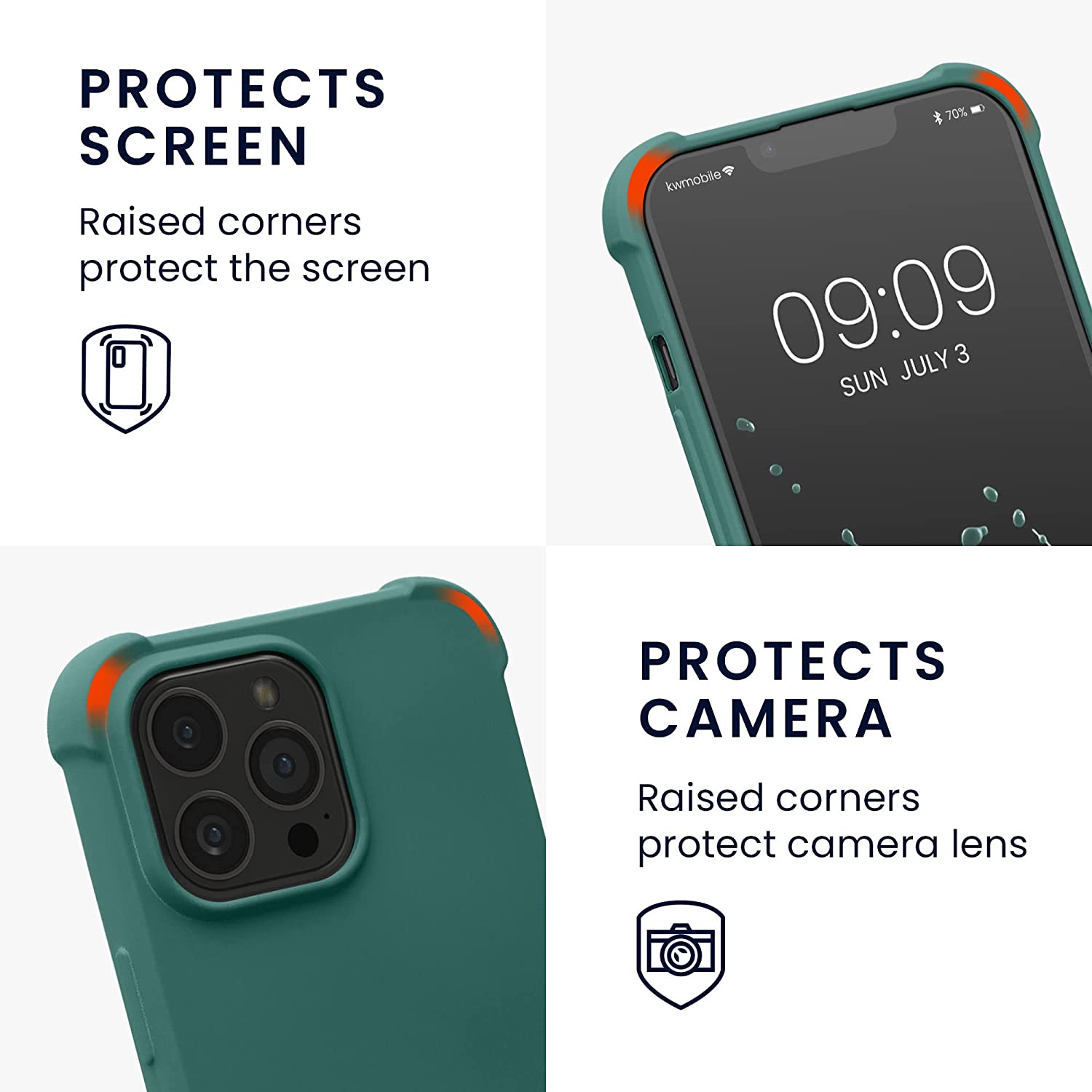 KW iPhone 13 Pro Θήκη Σιλικόνης TPU με Λουράκι - Petrol Blue - 55964.78