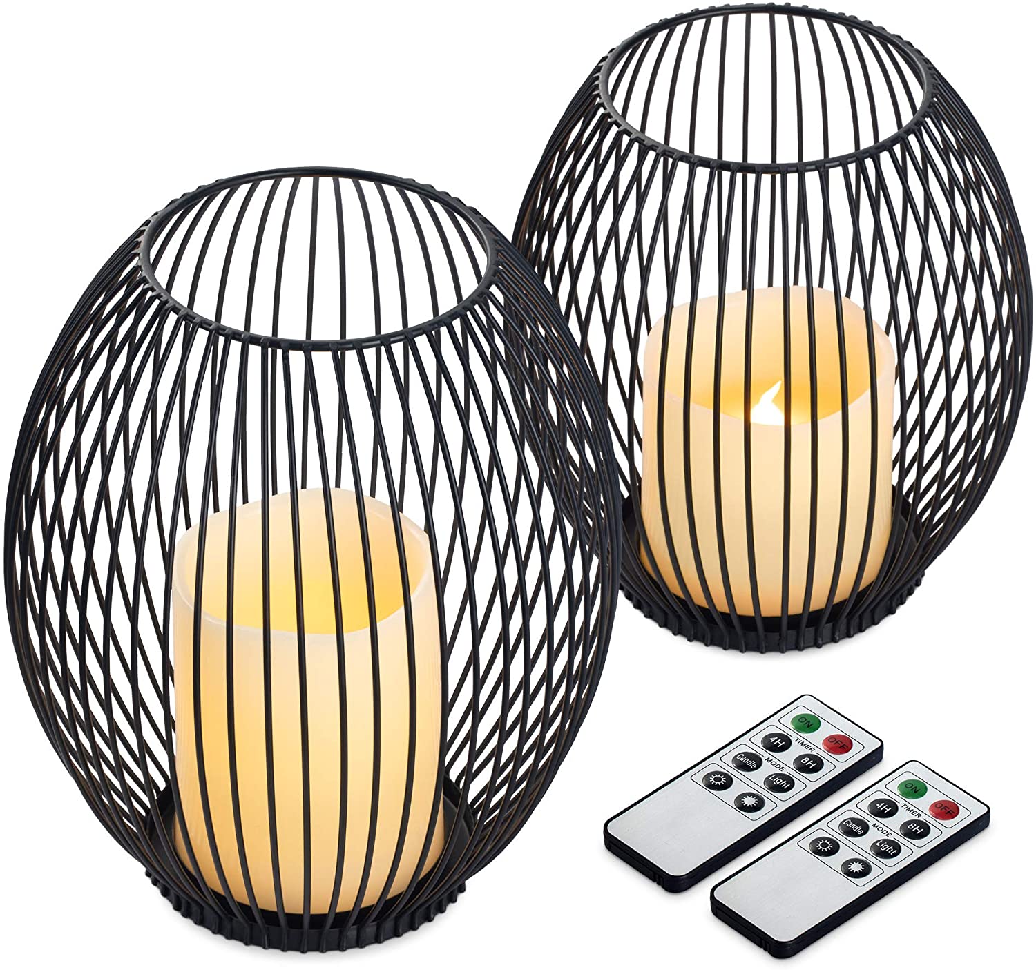 Navaris Σετ 2 Μεταλλικές Βάσεις με Κερί LED και τηλεχειριστήριο - Small / Medium - Black - 53306.04.01