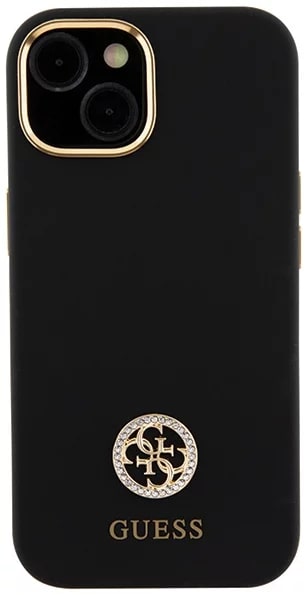 Guess iPhone 15 Silicone Logo Strass 4G Σκληρή Θήκη με Πλαίσιο Σιλικόνης - Black - GUHCP15SM4DGPK