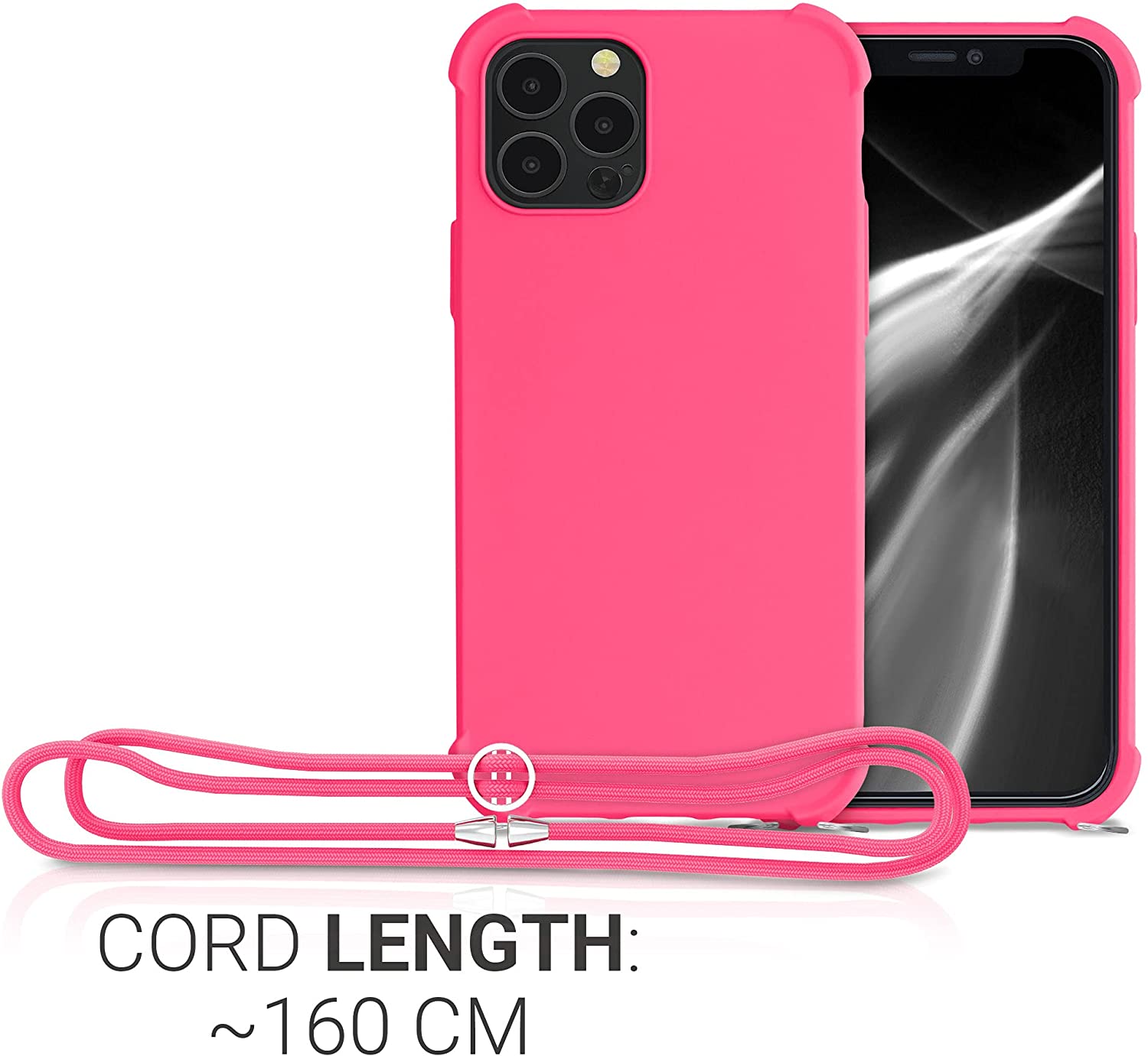 KW iPhone 12 / iPhone 12 Pro Θήκη Σιλικόνης TPU με Λουράκι - Neon Pink - 53840.77