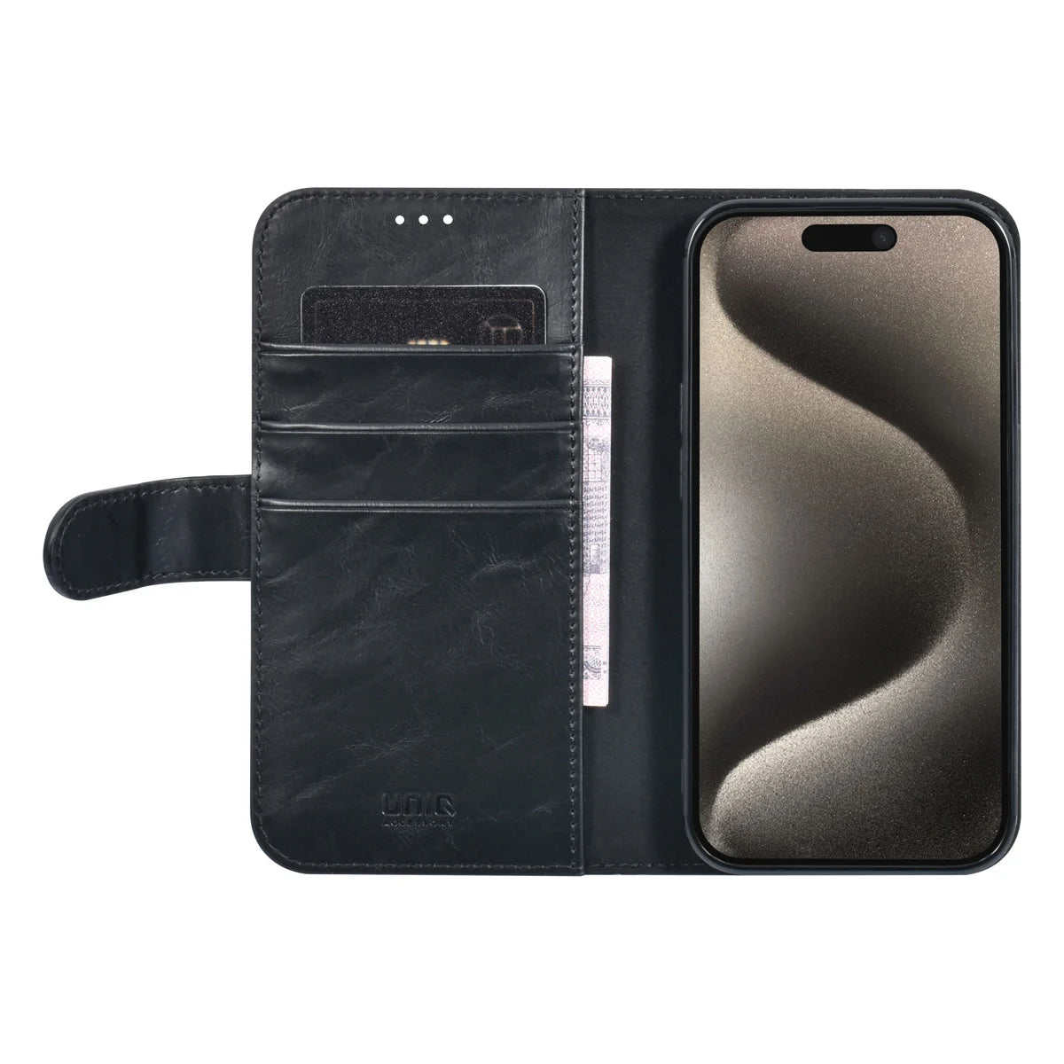 Tuniq iPhone 15 Pro - Θήκη Πορτοφόλι από Δερματίνη με Stand - Μαύρο