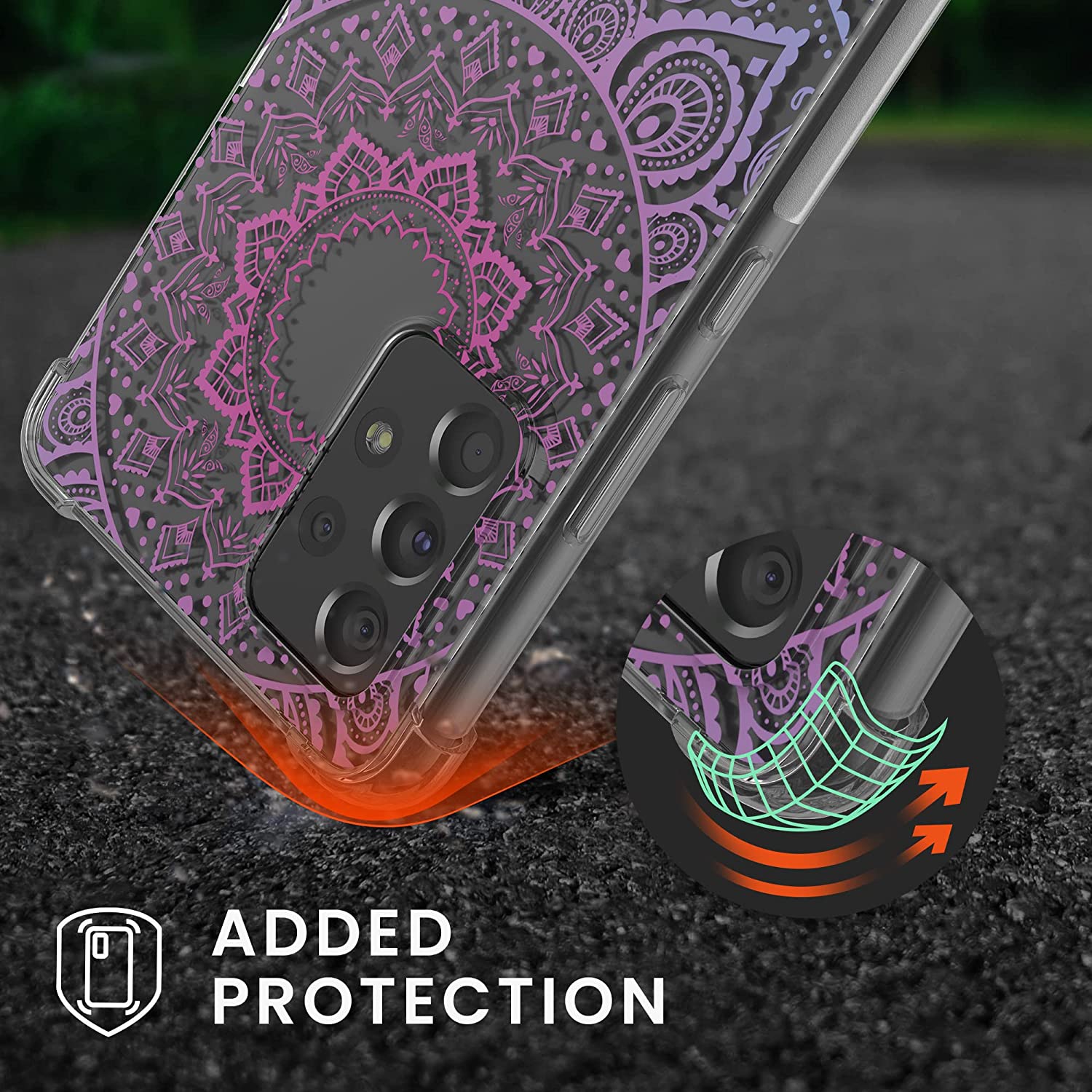 KW Samsung Galaxy A53 5G Θήκη Σιλικόνης TPU με Λουράκι Design Indian Sun - Διάφανη / Dark Pink / Blue - 58234.04