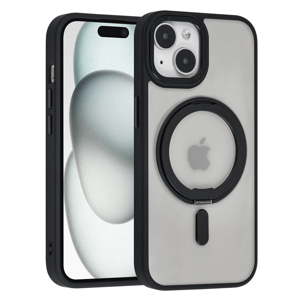 Tuniq iPhone 15 - Σκληρή MagSafe Θήκη με Περιστρεφόμενο Δαχτυλίδι Συγκράτησης - Ημιδιαφανή / Μαύρη