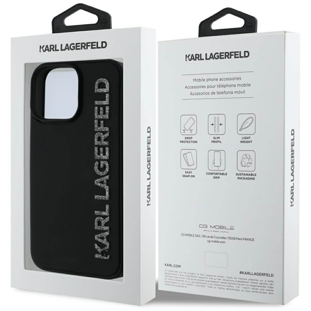 Karl Lagerfeld iPhone 16 Pro Max - HC 3D Rubber Elongated Glitter - Σκληρή Θήκη με Πλαίσιο Σιλικόνης - Black - KLHCP16XRBKGVCK