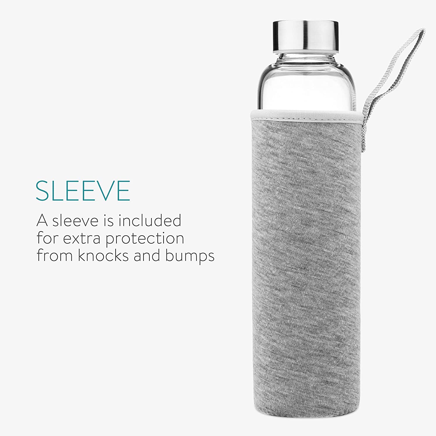 Navaris Γυάλινο Μπουκάλι Νερού με Πέτρες Αμέθυστου και Θήκη - BPA FREE - 420ml - Amethyst Stone - 53150.03