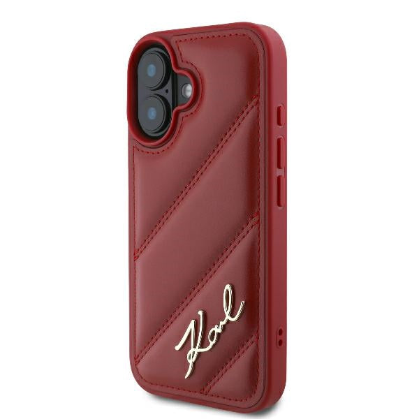 Karl Lagerfeld iPhone 16 - Quilted Signature - Θήκη με Επένδυση Συνθετικού Δέρματος - Red - KLHCP16SPQDSMGR