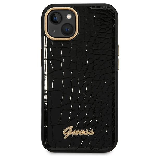 Guess iPhone 14 Plus Croco Collection Θήκη με Επένδυση Συνθετικού Δέρματος - Black - GUHCP14MHGCRHK