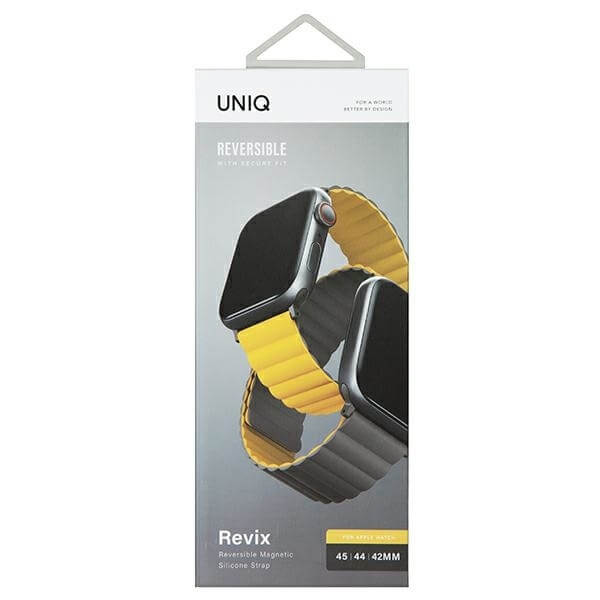 Uniq Λουράκι Apple Watch 2 / 3 / 4 / 5 / 6 / 7 / 8 / 9 / SE / ULTRA 1 / ULTRA 2 - 42 / 44 / 45 / 49 mm Revix Μαγνητικό Σιλικόνης Διπλής Όψης - Mustard / Khaki