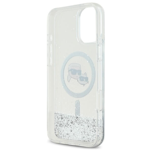Karl Lagerfeld iPhone 16 - Liquid Glitter Karl and Choupette Head MagSafe Σκληρή Θήκη με Πλαίσιο Σιλικόνης - Διάφανη - KLHMP16SLGKCSGH