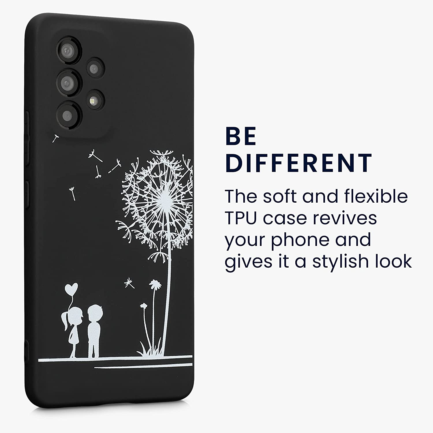 KW Samsung Galaxy A53 5G Θήκη Σιλικόνης - Design Dandelion Love - Black / White - 58241.01