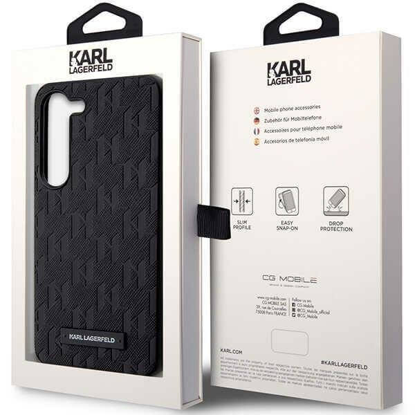 Karl Lagerfeld Samsung Galaxy S23+ - Saffiano Mono Metal Logo Σκληρή Θήκη με Επένδυση Συνθετικού Δέρματος και Πλαίσιο Σιλικόνης - Black - KLHCS23MSAKLHPK