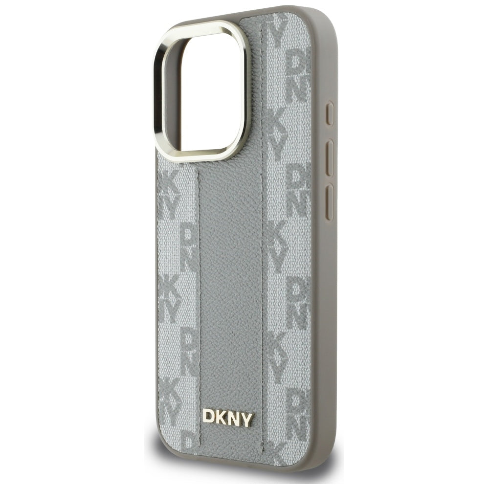 DKNY iPhone 16 Pro Max - Checkered Pattern - MagSafe Σκληρή Θήκη με Επένδυση Συνθετικού Δέρματος - Beige