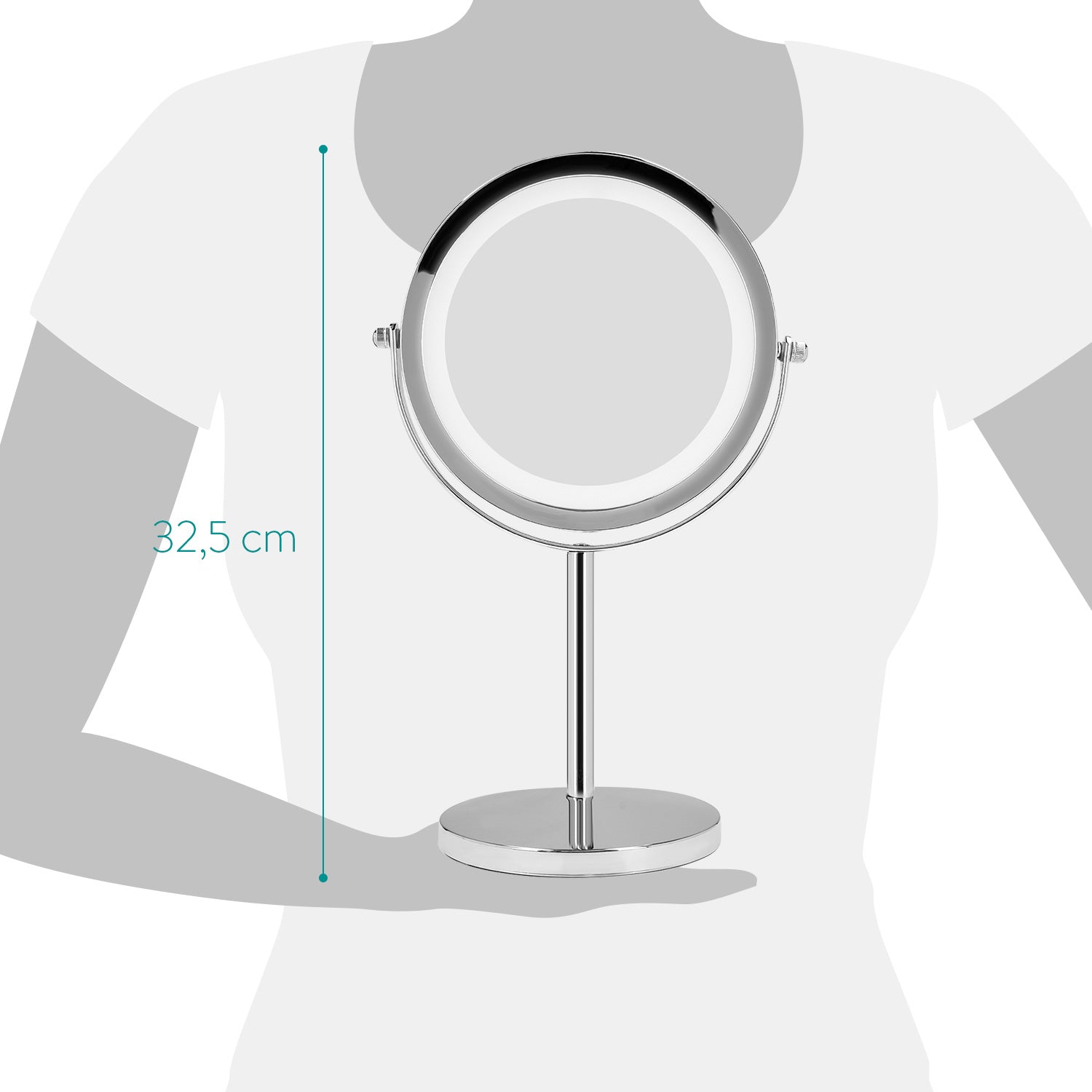 Navaris LED Illuminated Two-Sided Vanity Makeup Mirror - Περιστρεφόμενος Φωτιζόμενος Καθρέπτης LED - Silver - 43104