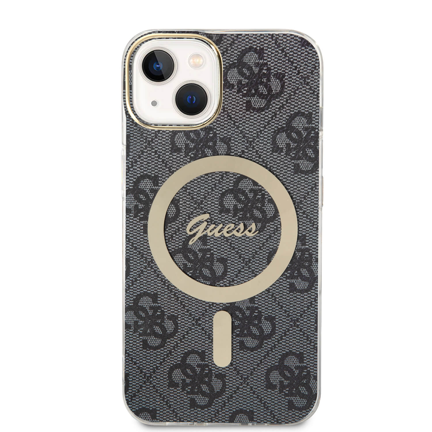 Guess iPhone 15 / 14 / 13 - Bundle Pack - Σετ Σκληρή Θήκη με Πλαίσιο Σιλικόνης και Ασύρματος Φορτιστής MagSafe - Design 4G Print MagSafe - Black - GUBPP14SH4EACSK