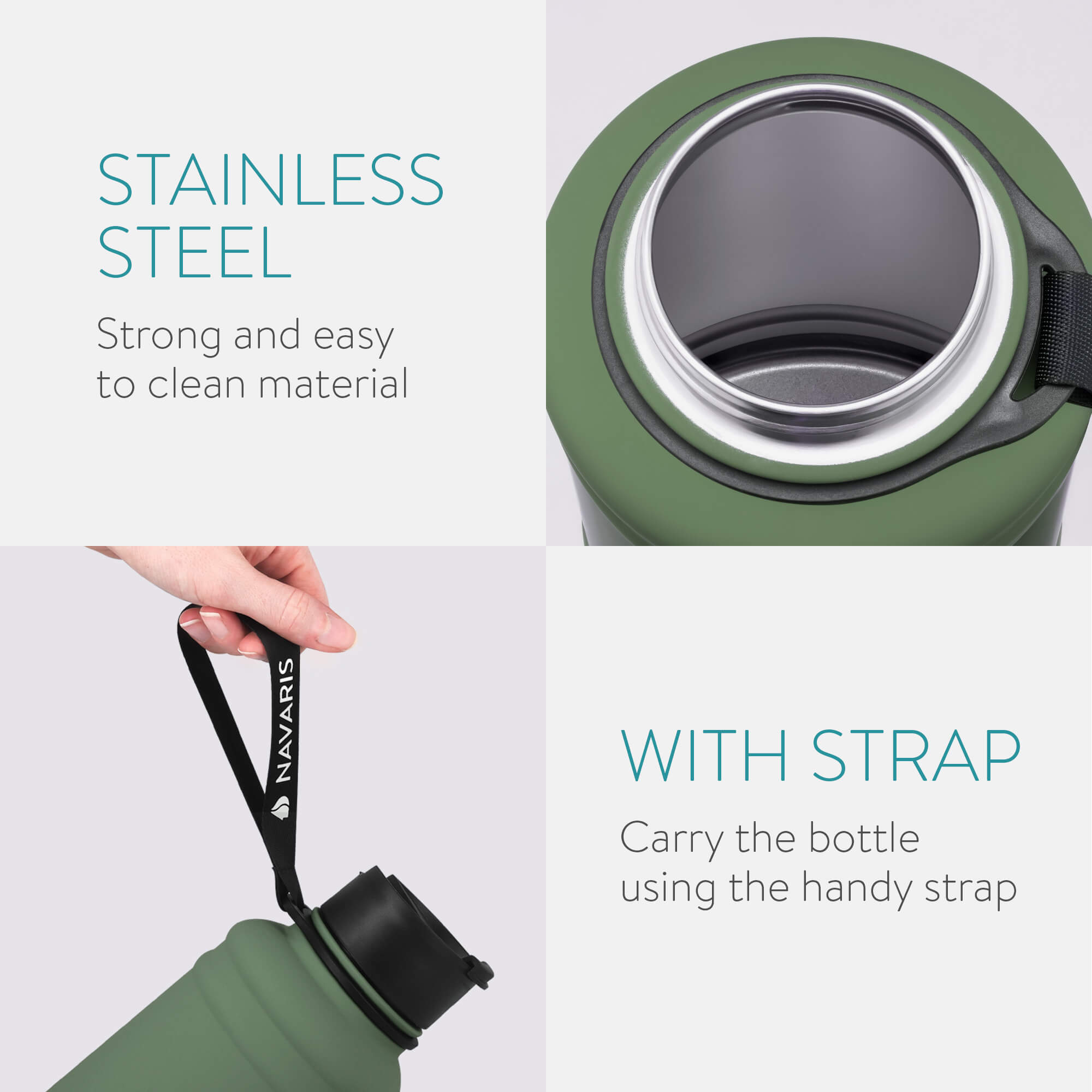 Navaris Μπουκάλι Νερού από Ανοξείδωτο Ατσάλι - BPA Free - 1.3 L - Green - 52873.80