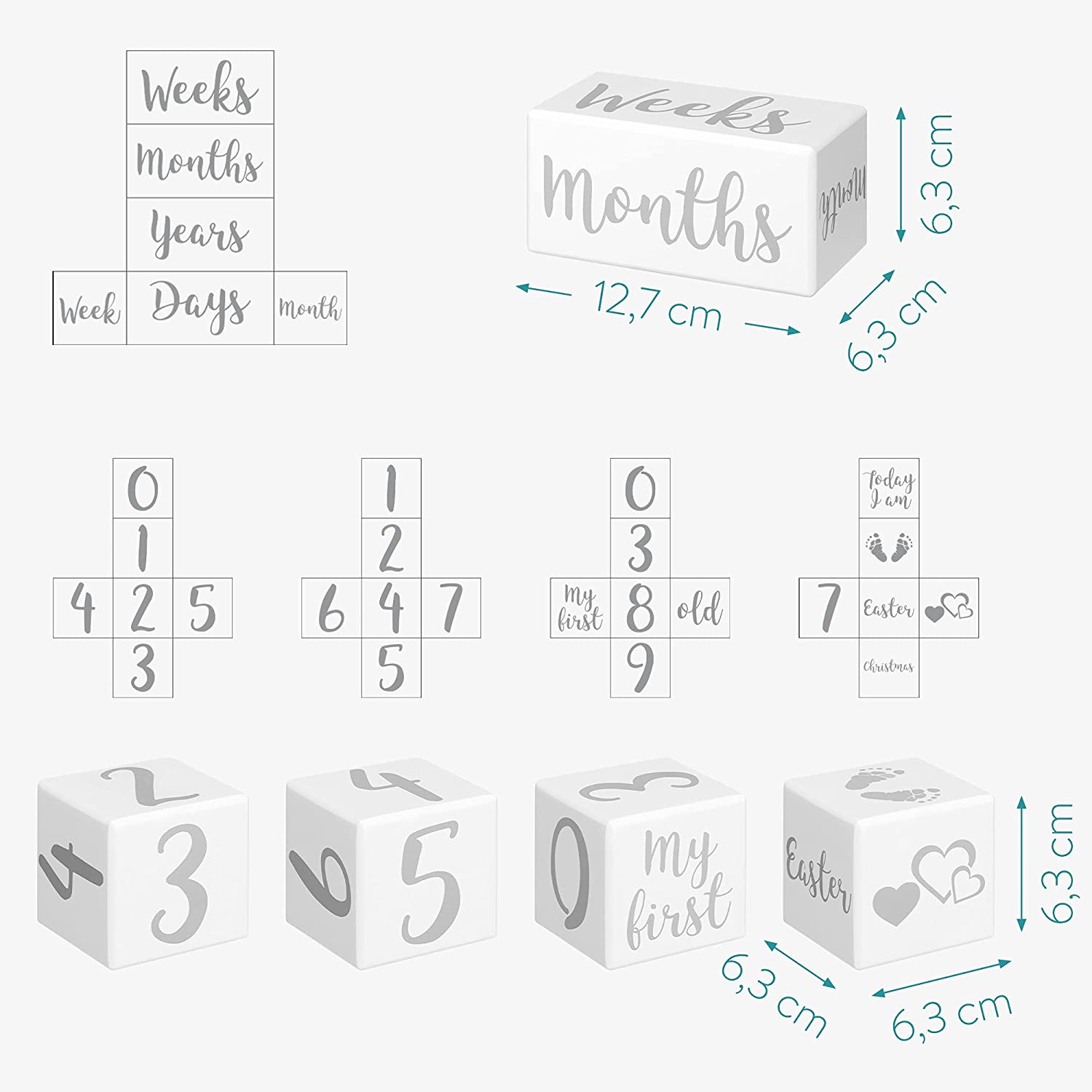 Navaris Milestone Κύβοι Μηνιαίας Φωτογράφησης Μωρού - 5 Τεμάχια - White / Grey - 52325.02