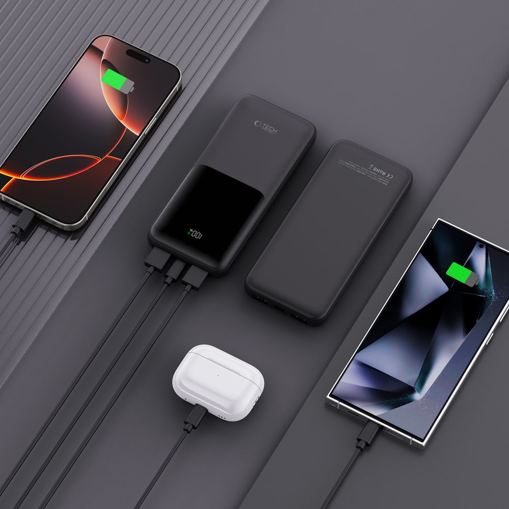 Tech-Protect PB01-22.5W Power Bank 10000mAh με 2 Θύρες USB και 1 Θύρα Type-C - Black