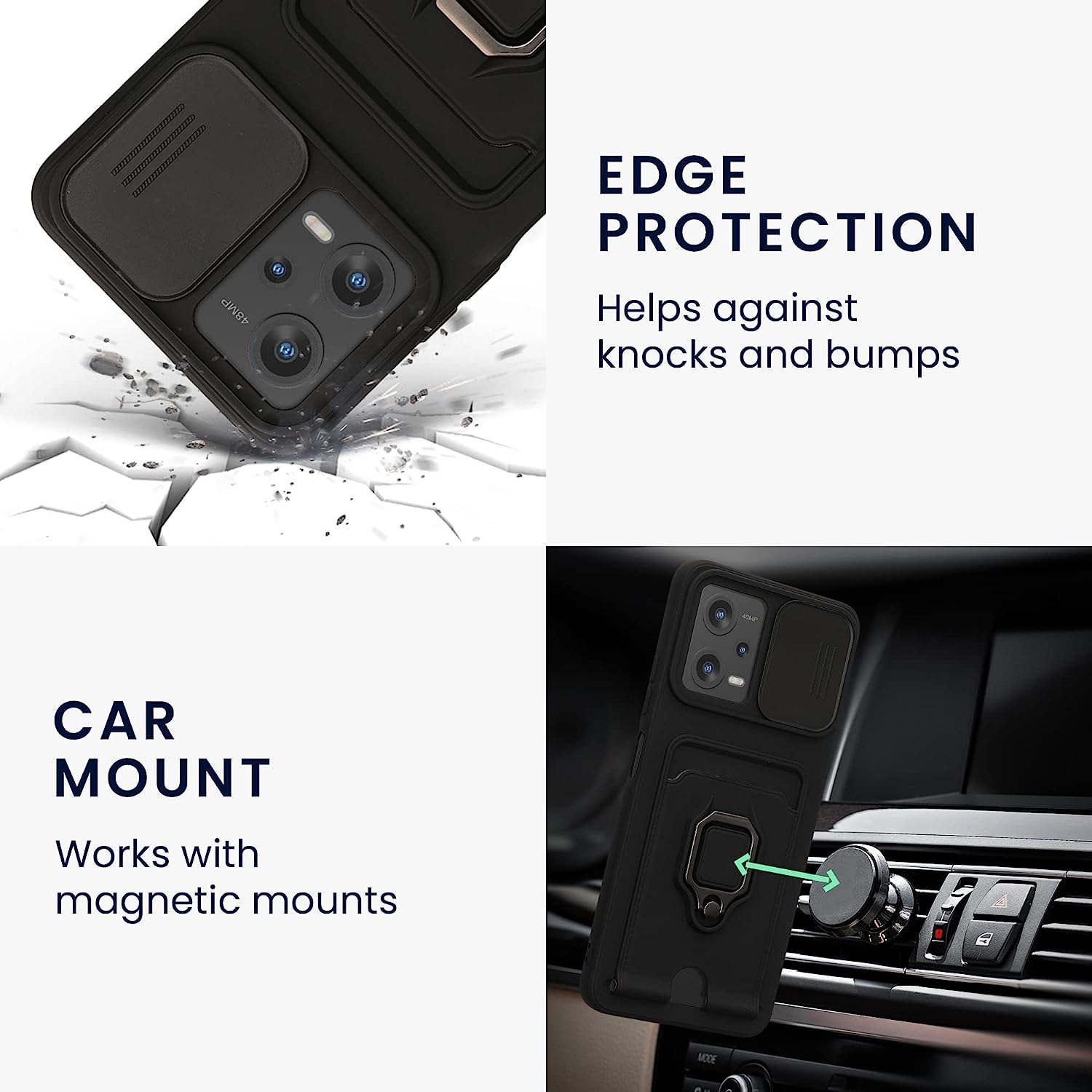 KW Xiaomi Redmi Note 12 5G / Poco X5 5G Θήκη Σιλικόνης με Κάλυμμα για την Κάμερα και Δαχτυλίδι Συγκράτησης - Black - 61182.01