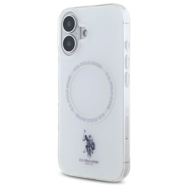 US Polo iPhone 16 - IML Ring - MagSafe Σκληρή Θήκη με Πλαίσιο Σιλικόνης - White - USHMP16SHOCLDPW
