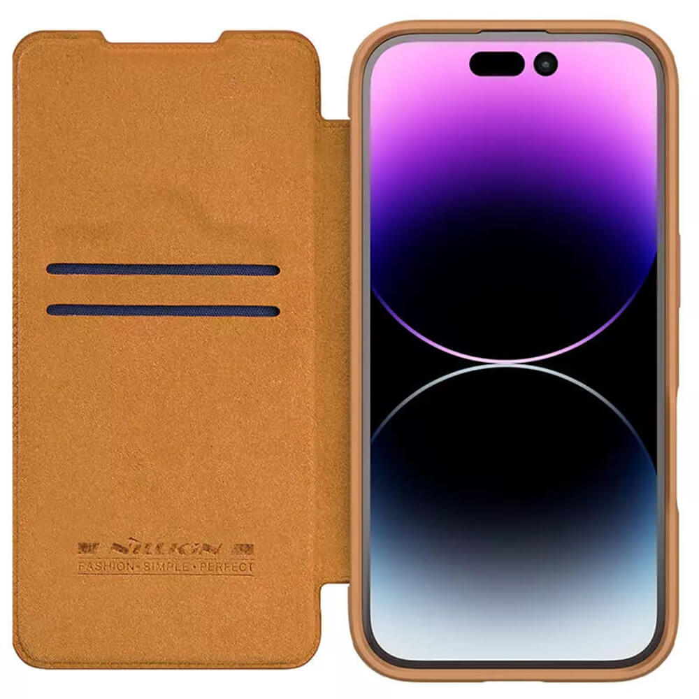 Nillkin iPhone 16 Qin Prop Leather Θήκη Βιβλίο με Κάλυμμα για την Κάμερα - Brown