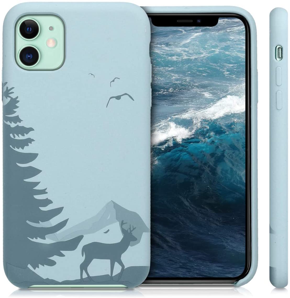 KW iPhone 11 Θήκη Σιλικόνης TPU Design Laser Engraved Deer - Light Blue - 50597.02