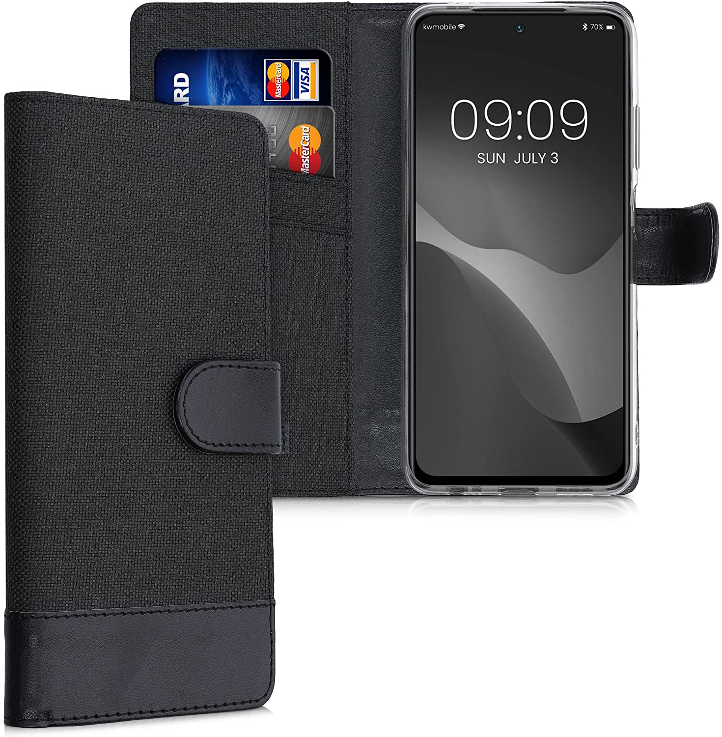 KW Xiaomi Redmi Note 10 / Note 10s / Poco M5s Θήκη Πορτοφόλι Stand Canvas - Anthracite / Black - 56898.73