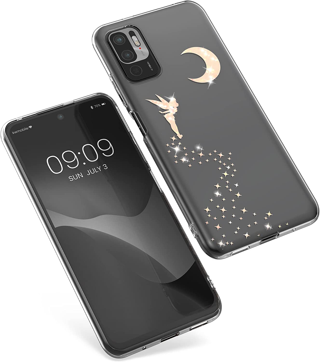 KW Xiaomi Redmi Note 10 5G / Poco M3 Pro 5G Θήκη Σιλικόνης TPU Design Glittery Fairy - Rose Gold / Διάφανη - 57091.01