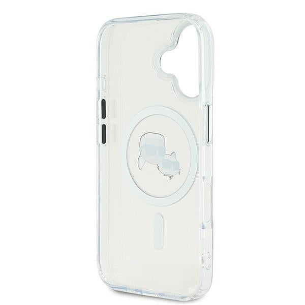 Karl Lagerfeld iPhone 16 Plus - IML Metal Karl and Choupette Head - Σκληρή Θήκη με Πλαίσιο Σιλικόνης και MagSafe - White - KLHMP16MHLSKCH