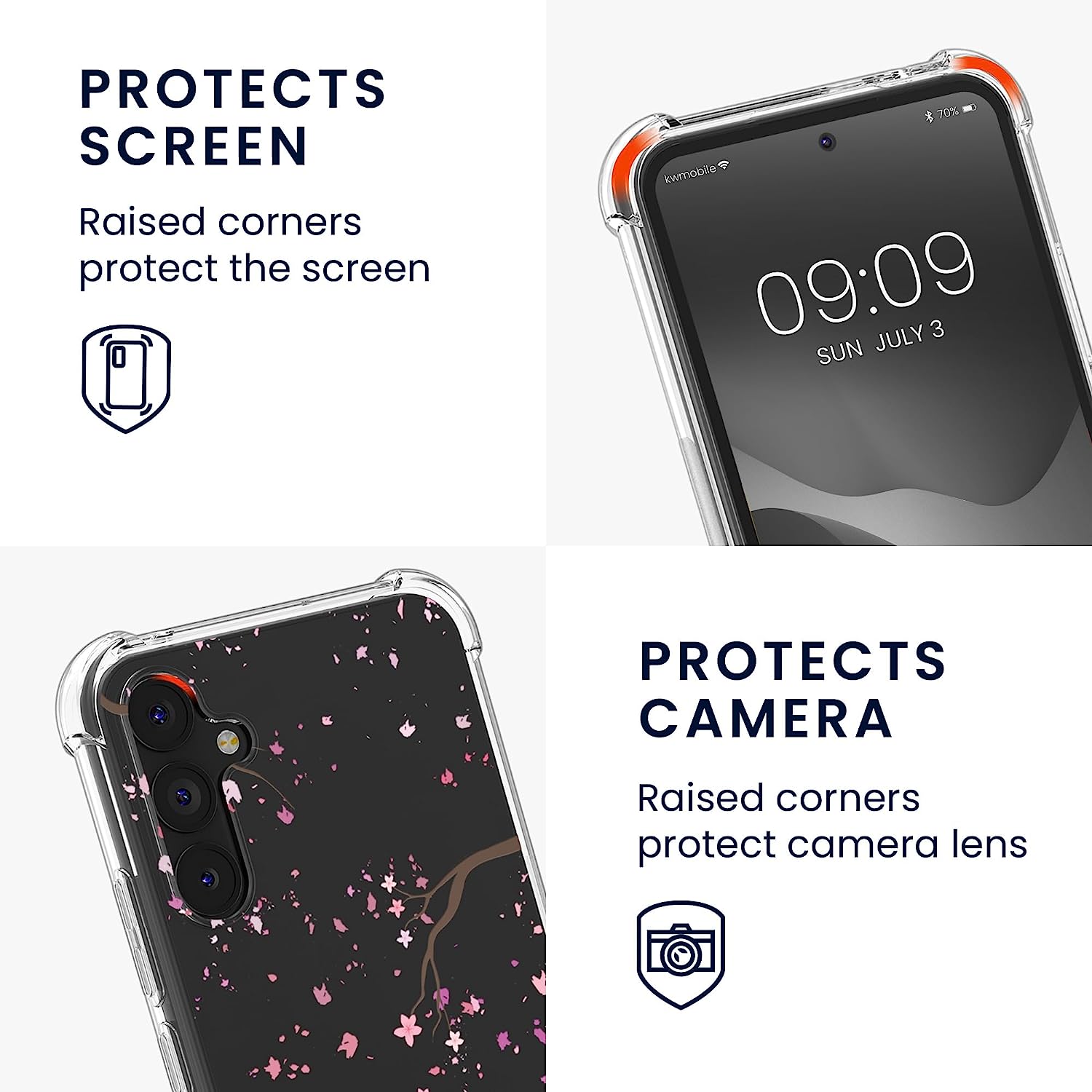 KW Samsung Galaxy A34 5G Θήκη Σιλικόνης TPU με Λουράκι - Design Cherry Blossoms - Pink / Dark Brown / Διάφανη - 61333.02 - likebrands.gr