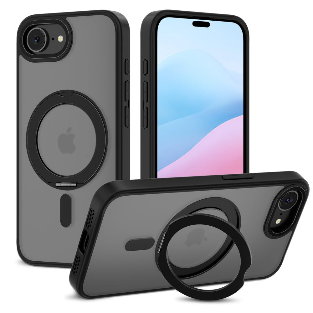 Tech-Protect iPhone 16e MagRing - Σκληρή MagSafe Θήκη με Περιστρεφόμενο Δαχτυλίδι Συγκράτησης / Stand - Matte Black / Ημιδιάφανη