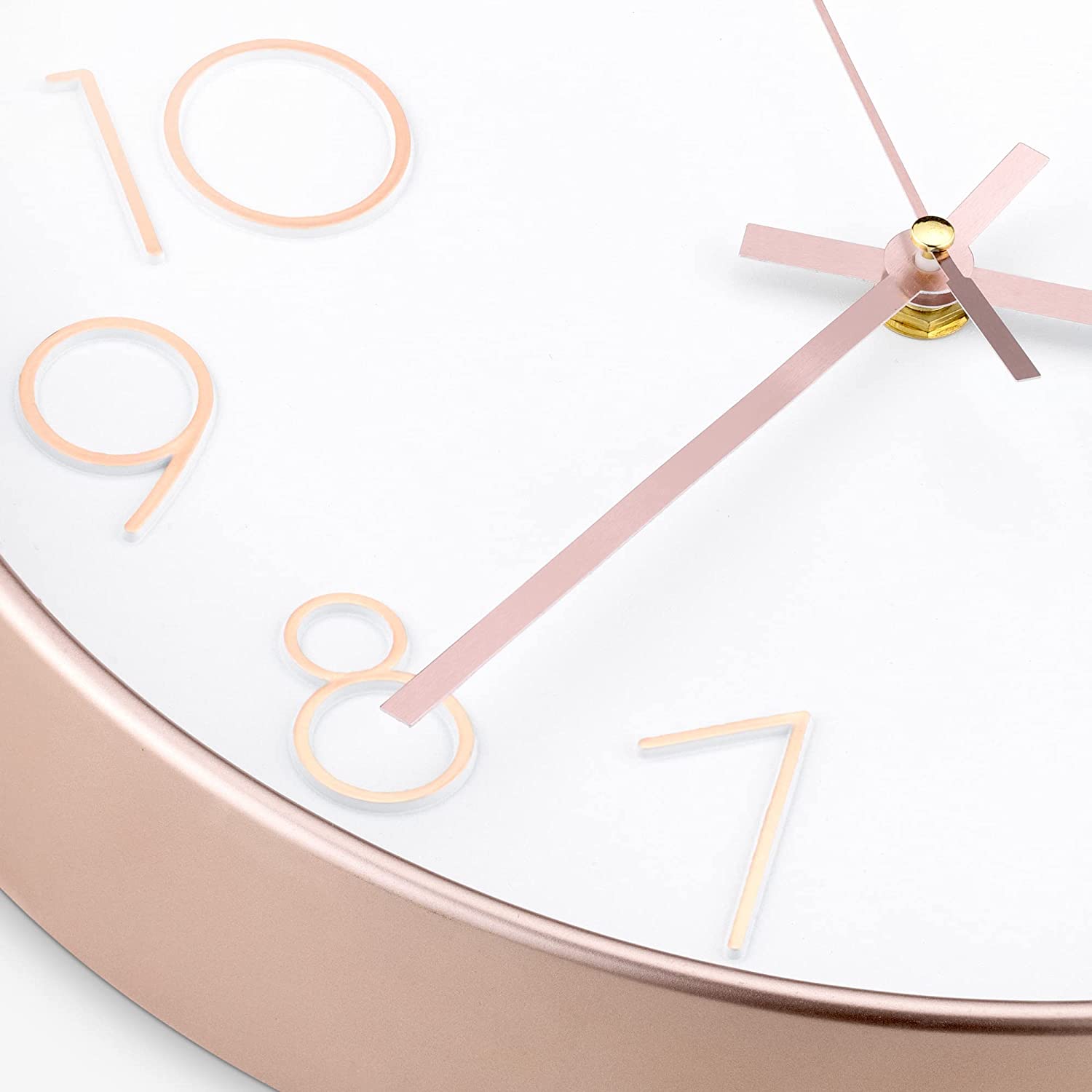 Navaris Analogue Wall Clock Design Round - Ρολόι Tοίχου από Πλαστικό και Γυαλί - White / Rose Gold - 54996.81.02