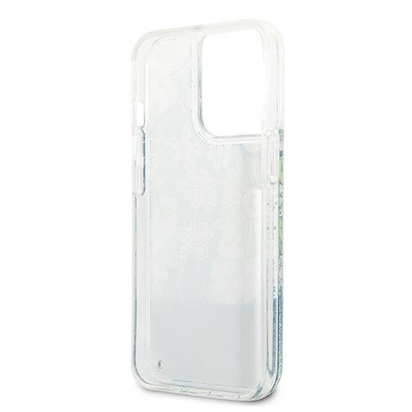 Guess iPhone 13 Pro Max Flower Liquid Glitter Σκληρή Θήκη - Green - GUHCP13XLFLSN