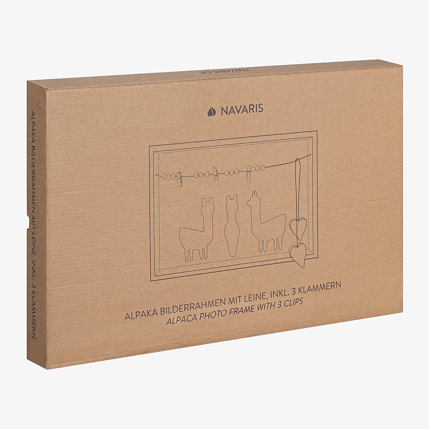 Navaris Ξύλινο Κάδρο Φωτογραφιών με 3 Μανταλάκια - Design Alpaca - 43 x 28 cm - 54193.01