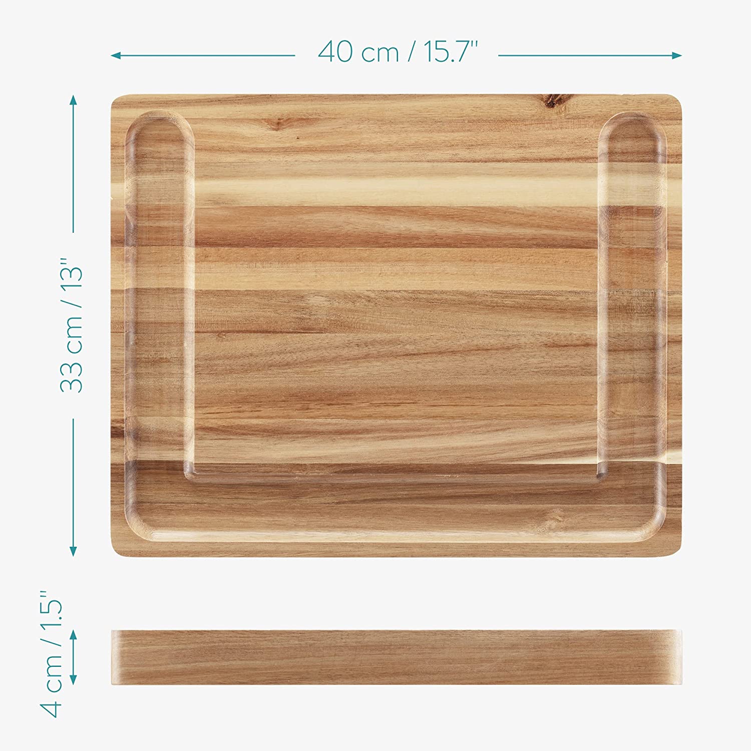 Navaris Ξύλινη Επιφάνεια Διπλής Όψης για Κοπή και Σερβίρισμα από Ακακία - Brown - 55829.01