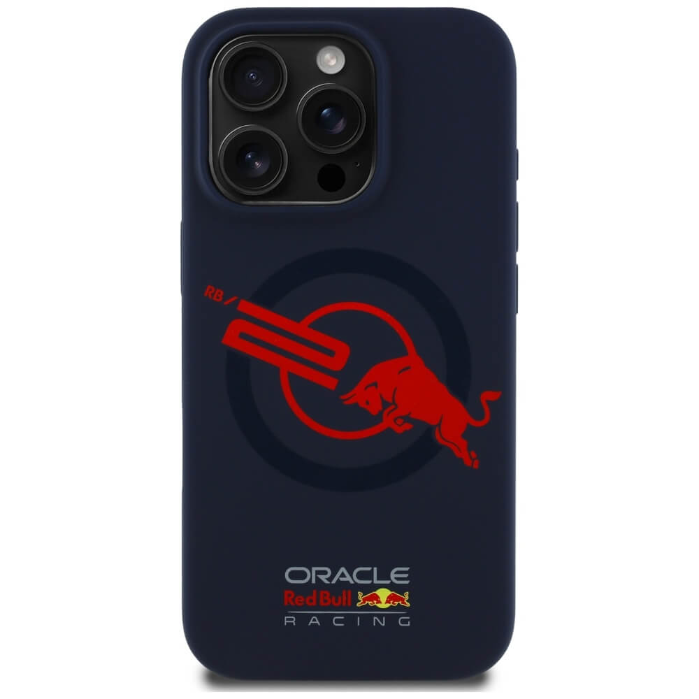 Red Bull iPhone 15 Pro - HC Silicone ORBR20 Logo Red Lining - MagSafe Σκληρή Θήκη με Πλαίσιο Σιλικόνης - Navy Blue - RBHMP15L24SIOLVR