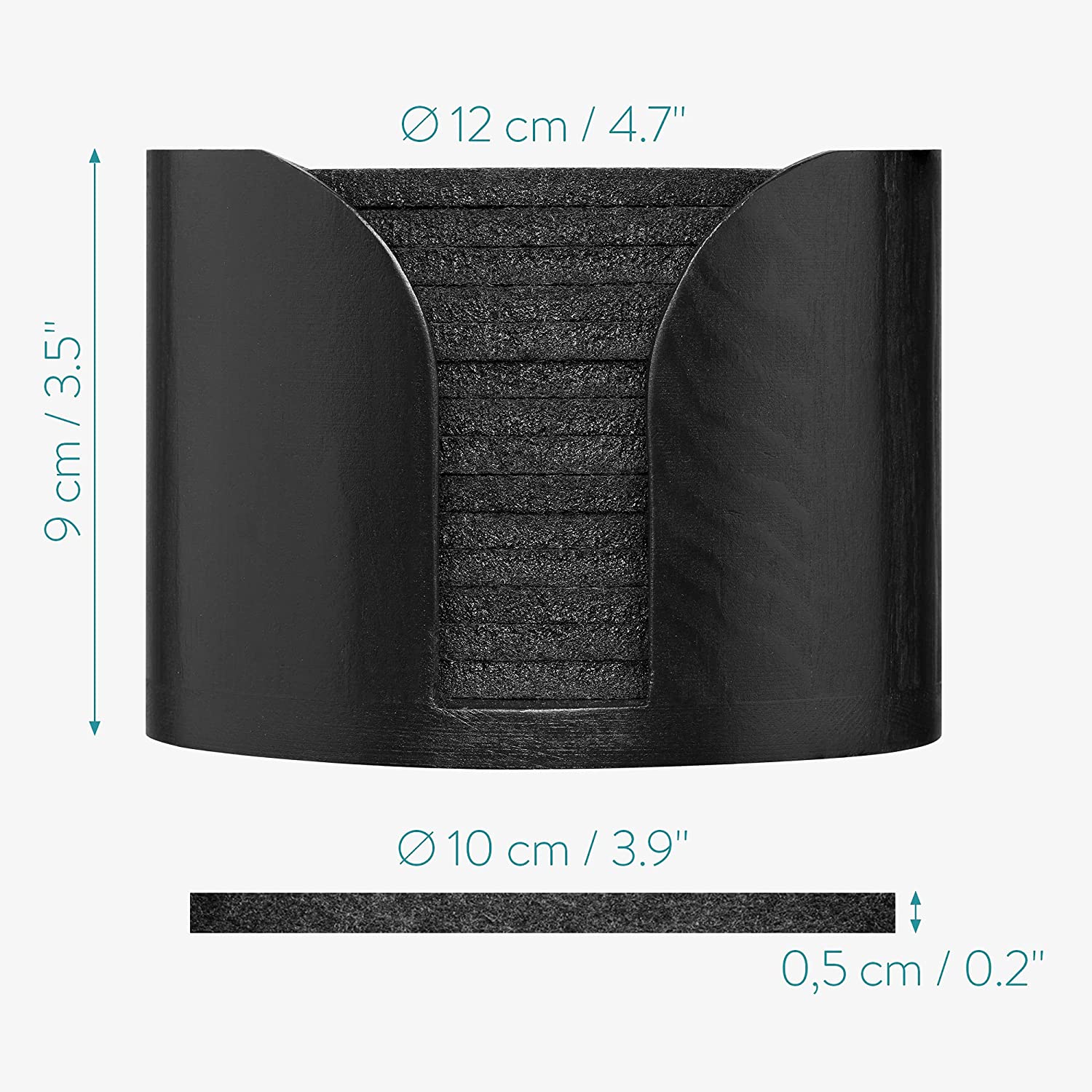 Navaris Σετ με 14 Σουβέρ για Ποτήρια με Ξύλινη Βάση - Black - 53931.01.14