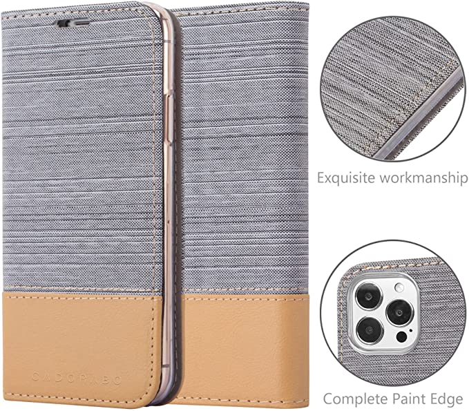 Cadorabo iPhone 13 Pro Max Θήκη Βιβλίο Stand - Light Grey - Brown