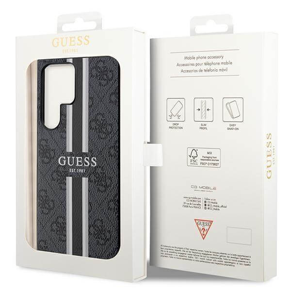 Guess Samsung Galaxy S23 Ultra - 4G Printed Stripe Θήκη με Επένδυση Συνθετικού Δέρματος - Black - GUHCS23LP4RPSK