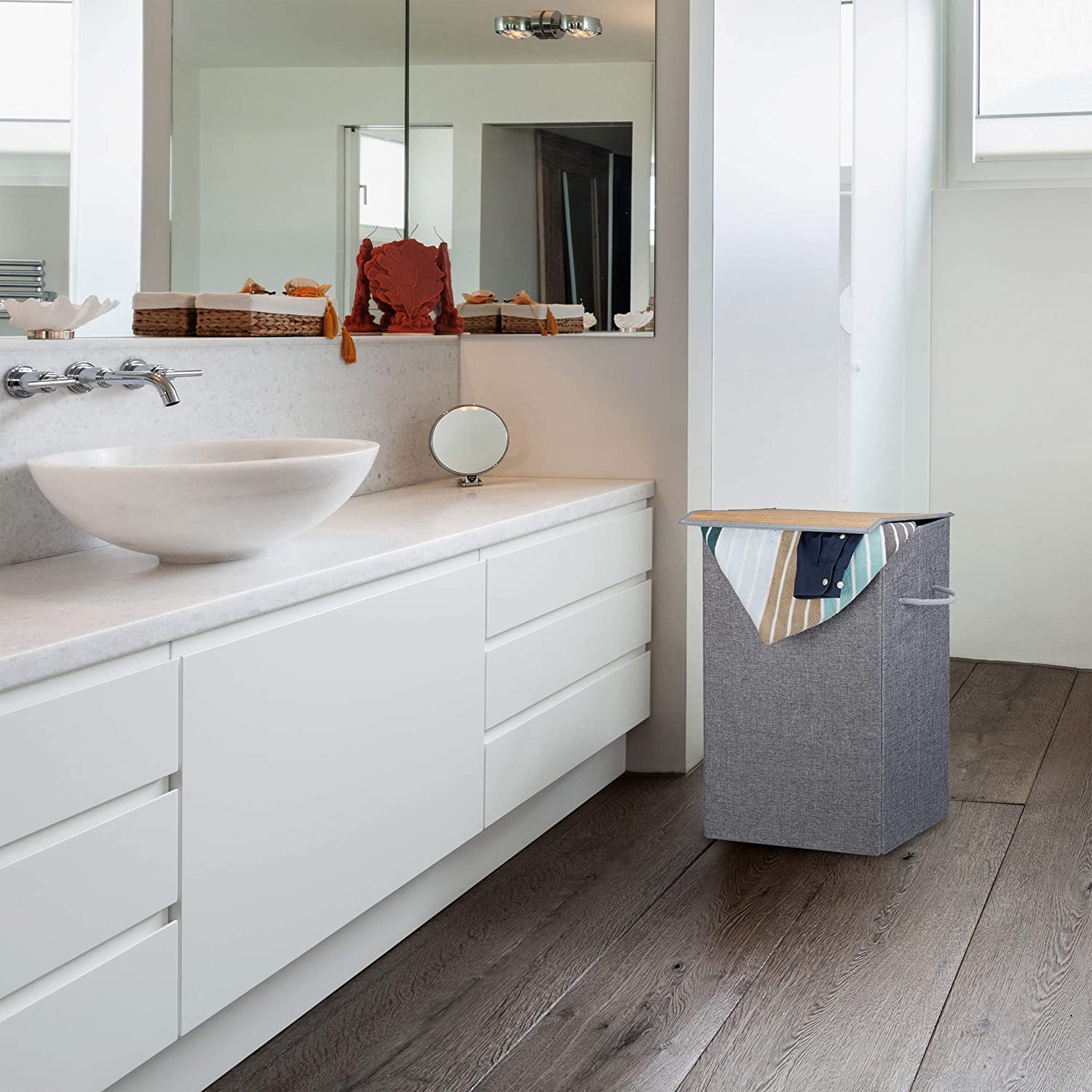 Relaxdays Καλάθι Πλυντηρίου με κάλυμμα Velcro - Gray - 4052025943646