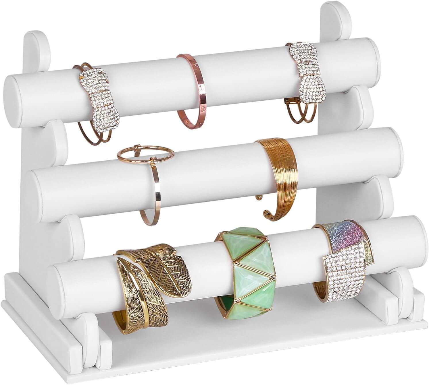 Songmics Βάση από Συνθετικό Δέρμα με 3 Μπάρες για Βραχιόλια και Ρολόγια - White - JDS101