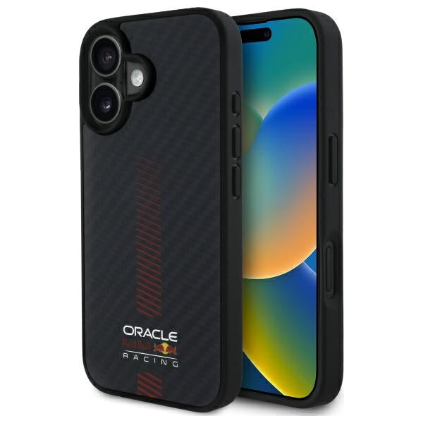 Red Bull iPhone 16 - Carbon Fiber Power Bar - MagSafe Σκληρή Θήκη με Πλαίσιο Σιλικόνης - Black - RBHMP16S24CFGSMK