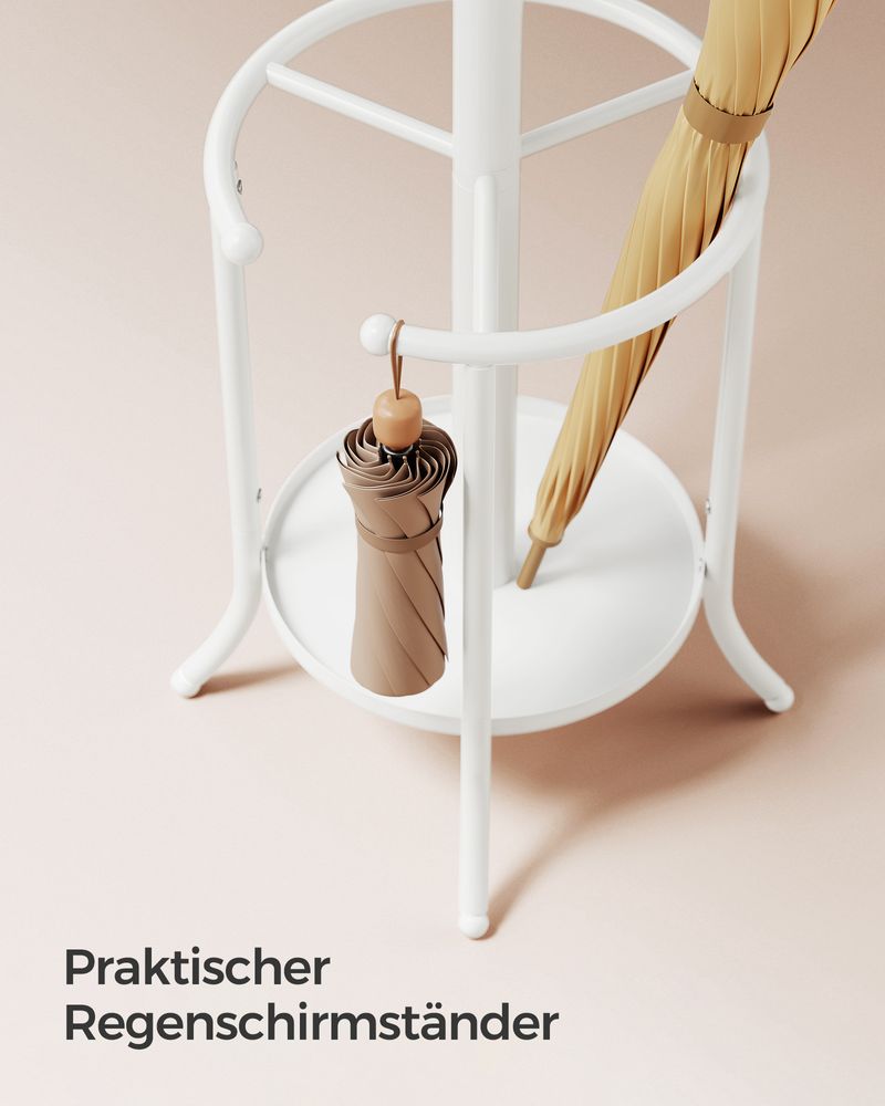 Songmics Επιδαπέδια Μεταλλική Κρεμάστρα με Θήκη για Ομπρέλες - 40 x 40 x 175 cm - Pearl White - RCR011W01