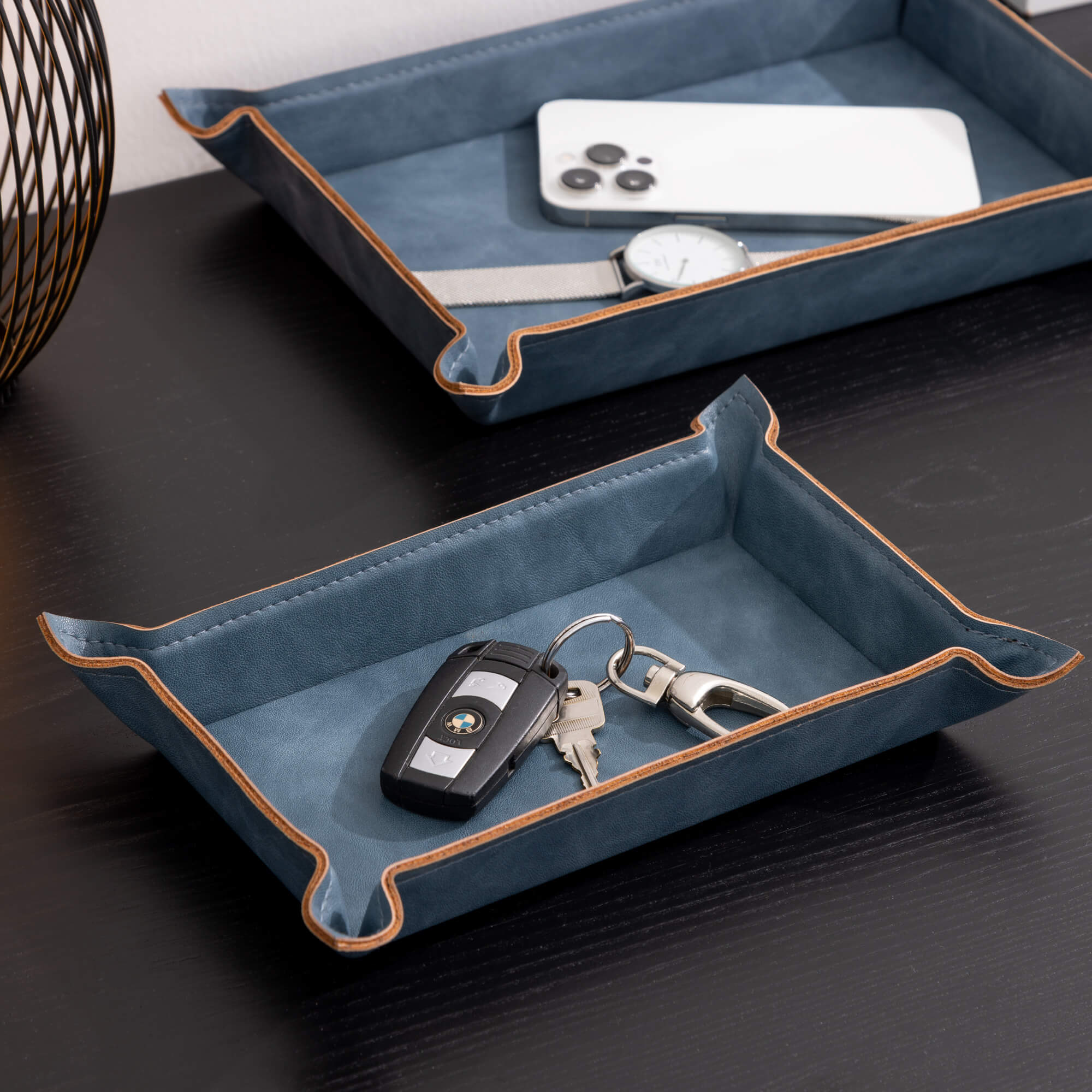 Navaris Σετ με 2 Δίσκους Αποθήκευσης με Διαχωριστικά από Δερματίνη - Blue - 58080.17