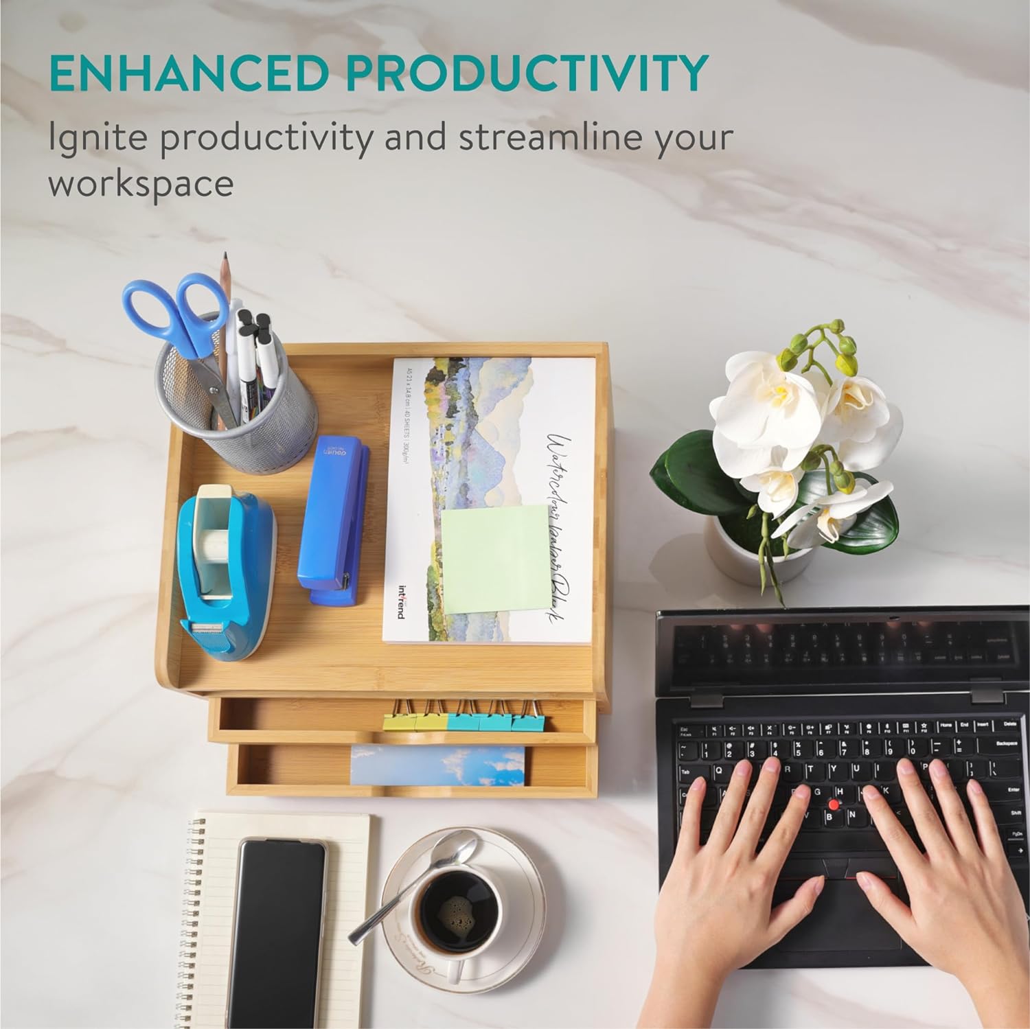 Navaris Ξύλινη Βάση Οργάνωσης από Μπαμπού με 2 Συρτάρια - ‎Light Brown - 61774.24