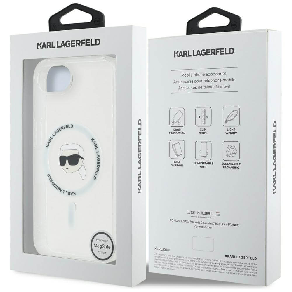Karl Lagerfeld iPhone 16e - IML Metal Karl Head - MagSafe Σκληρή Θήκη με Πλαίσιο Σιλικόνης - White - KLHMPSE4HLSKIH