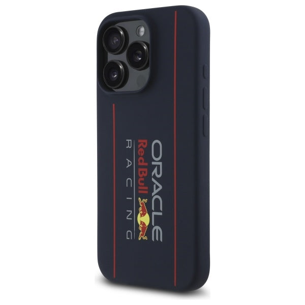Red Bull iPhone 16 Pro - Silicone Vertical Logo - MagSafe Σκληρή Θήκη με Πλαίσιο Σιλικόνης - Navy - RBHMP16L24SIOLRV