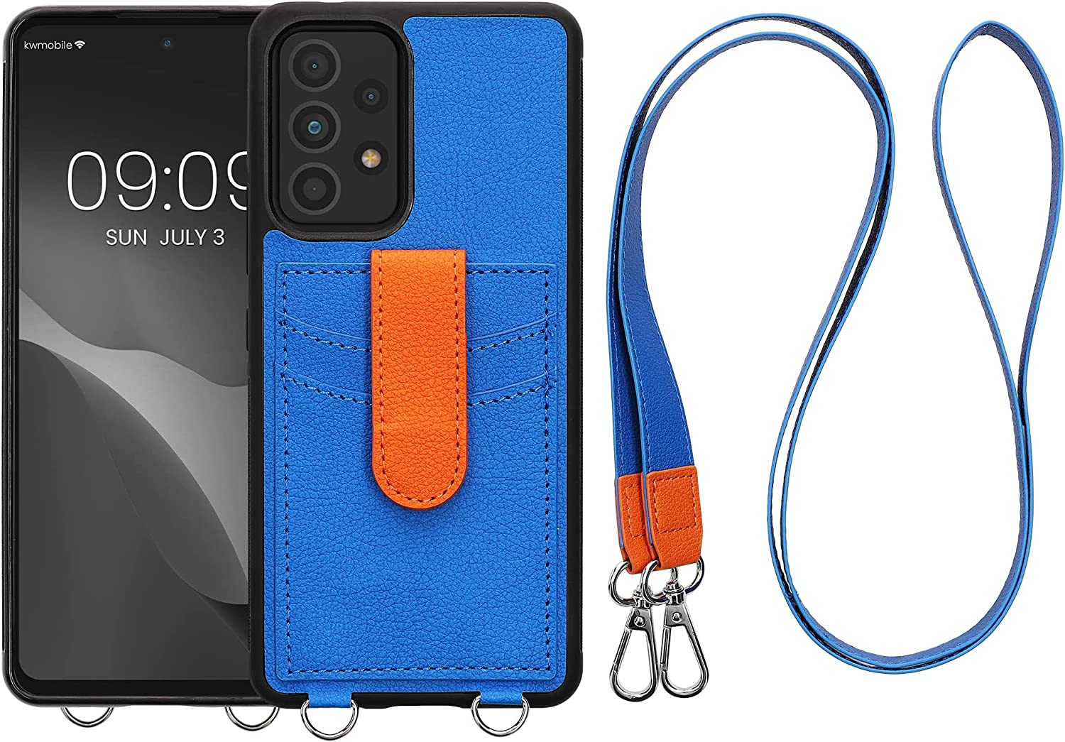 KW Samsung Galaxy A53 5G Θήκη με Επένδυση Συνθετικού Δέρματος με Υποδοχές για Κάρτα και Λουράκι - Radiant Blue - 59734.157