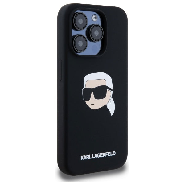Karl Lagerfeld iPhone 15 Pro Max - Silicone Karl Head Print - MagSafe Θήκη Σιλικόνης - Black - KLHMP15XSKHPPLK