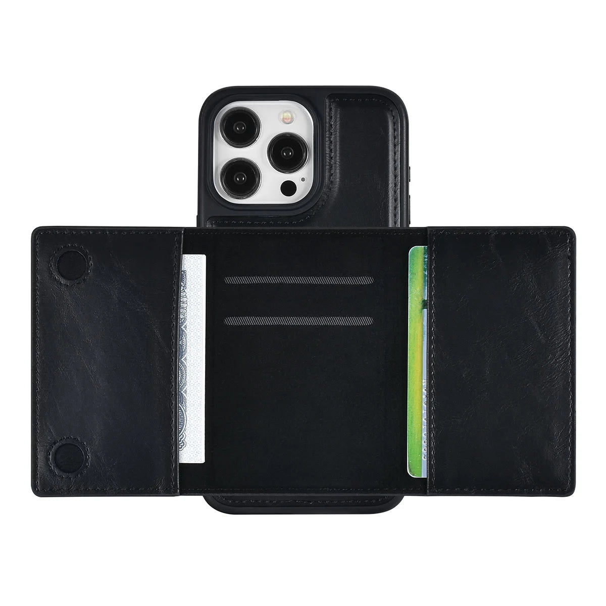 Tuniq iPhone 15 Pro Max - Σκληρή Θήκη από Δερματίνη με Αφαιρούμενη Θήκη Καρτών - Μαύρη