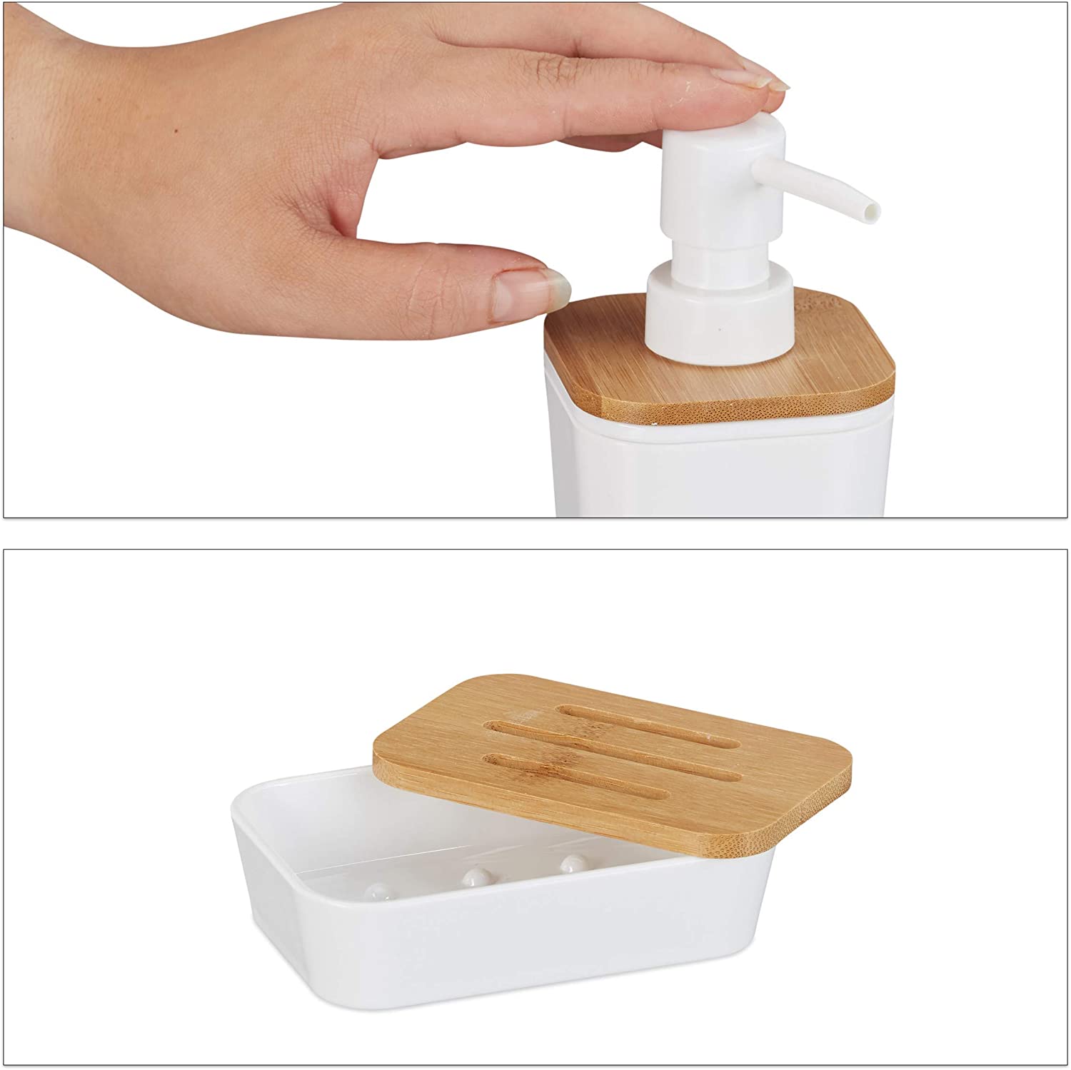 Relaxdays Ξύλινο Αξεσουάρ Μπάνιου από Bamboo - White - 4052025261290